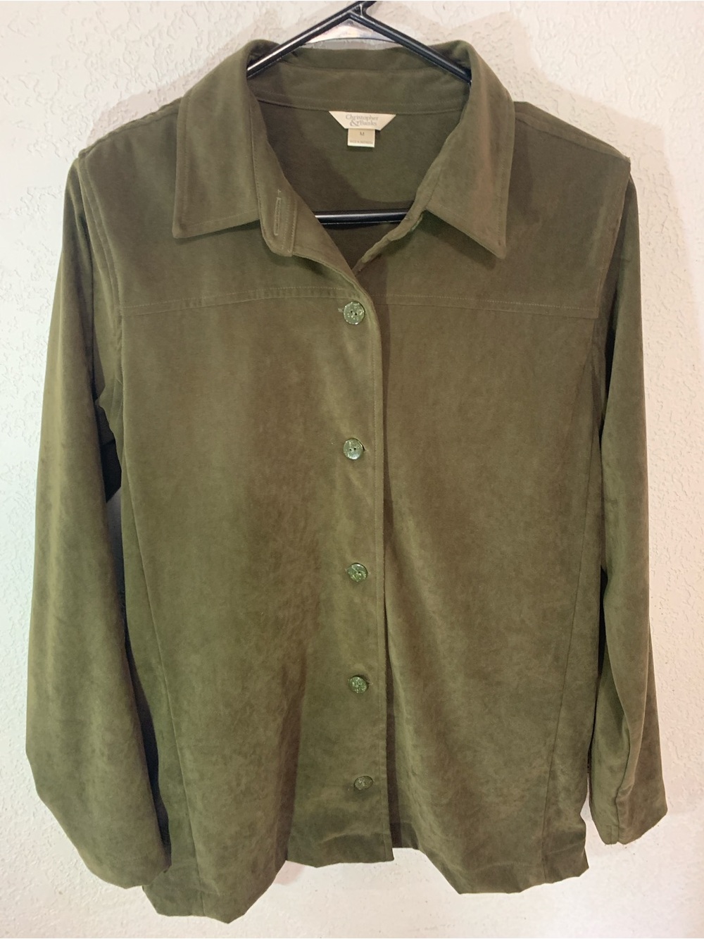 Christopher & Banks Olive Green Suede Button-Front Jacket